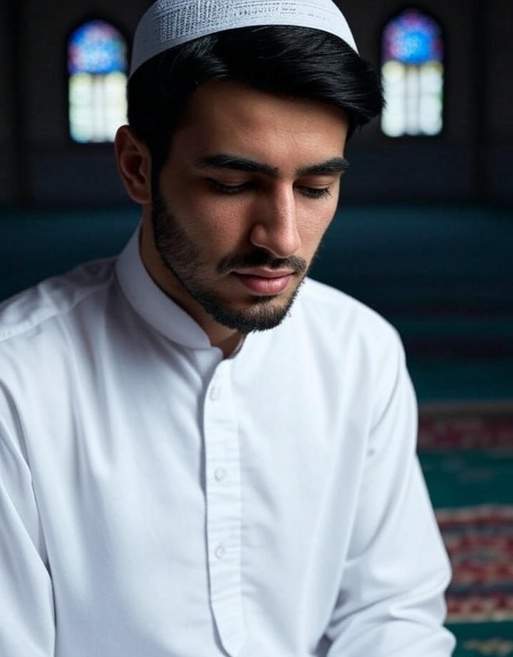 مرد مسلمان در حال خواندن نماز حرز امام جواد